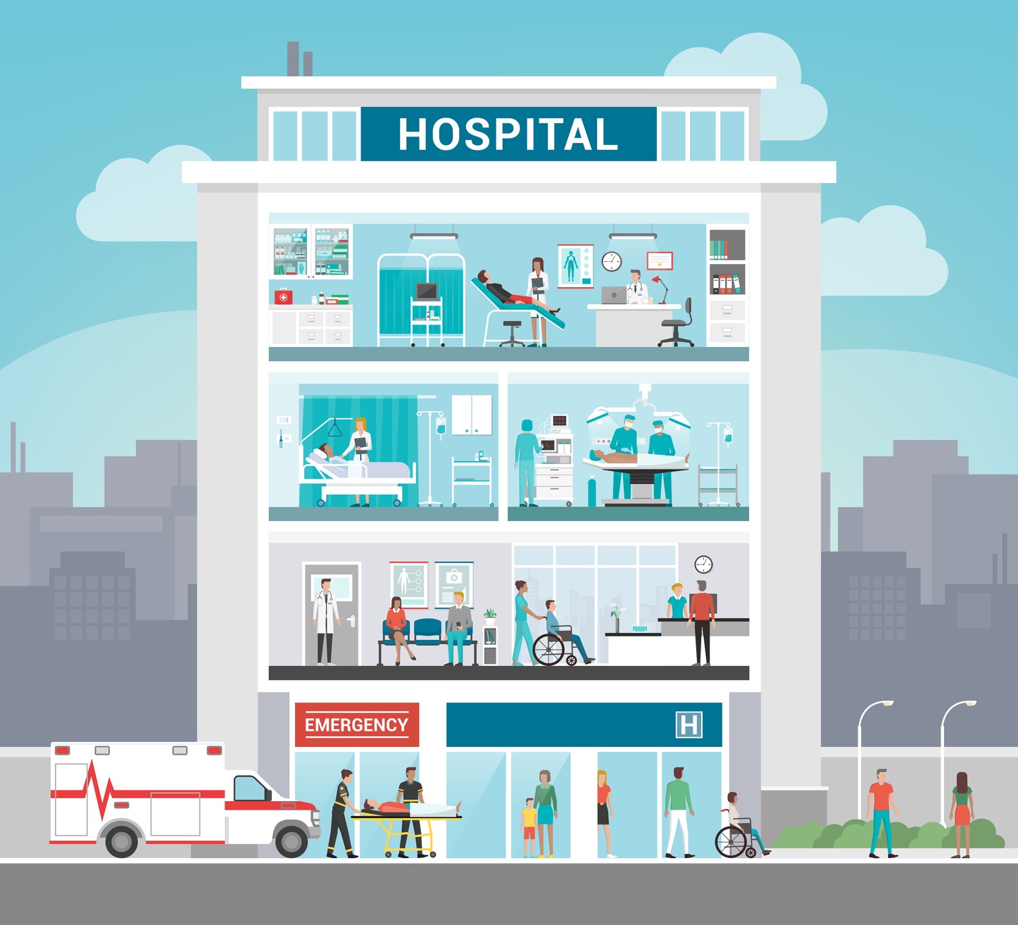 Cartoon image of hospital building